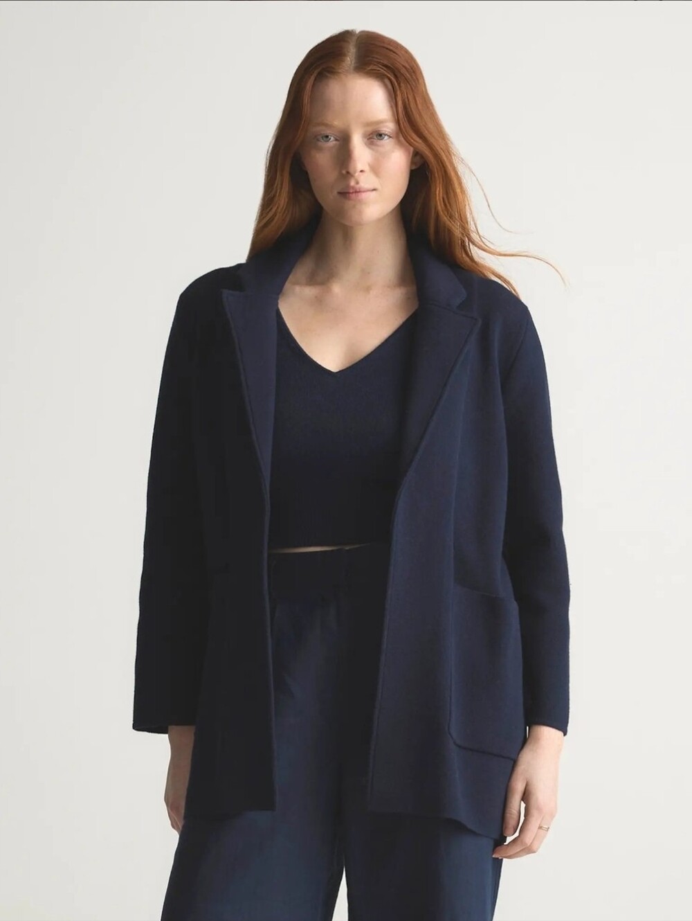 Quince 100% Organic Cotton Knit Blazer Navy XL